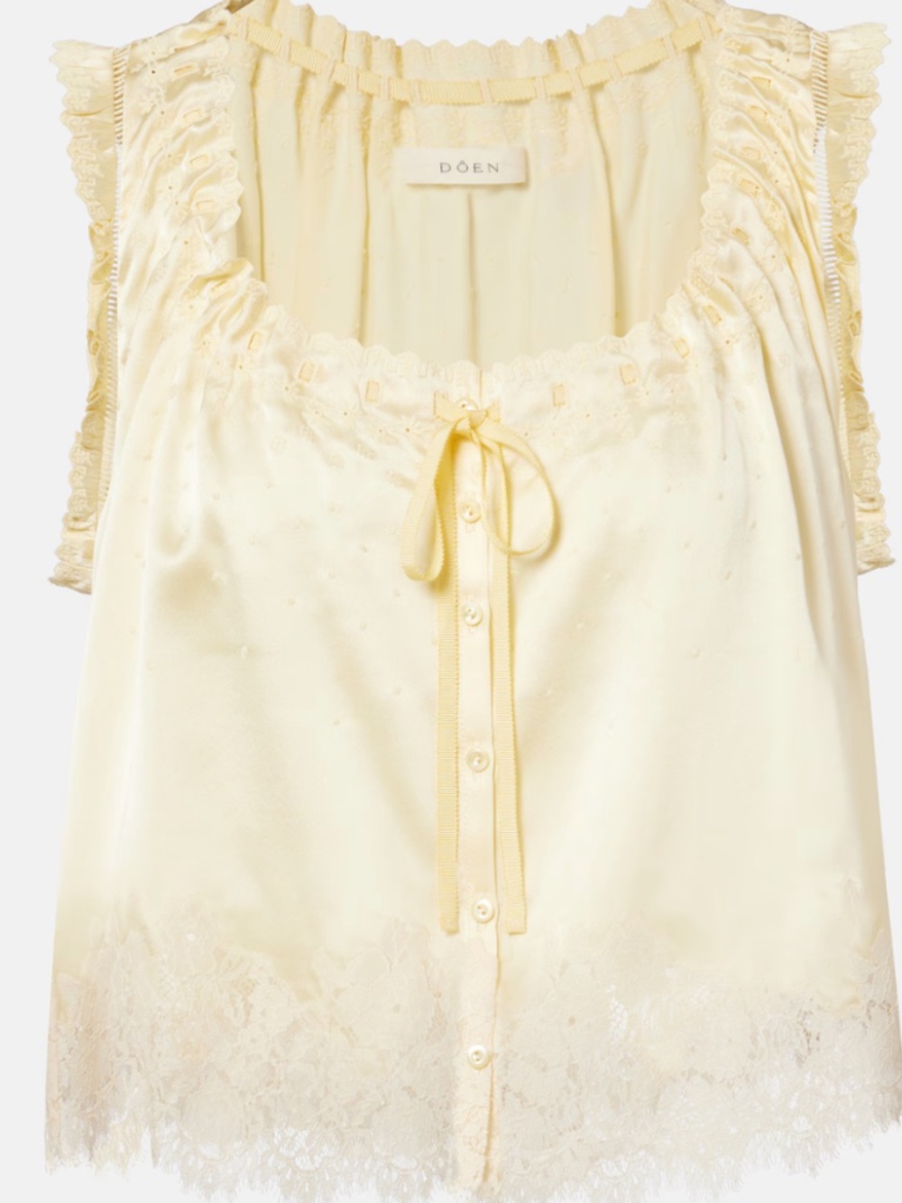Doen Pale Yellow 100%  Silk Lace-Trim Set - Picture 3 of 6